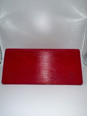 Louis Vuitton Red Epi Leather Long Wallet with Embossed LV